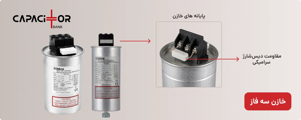  نصب مقاومت دیس‌ شارژ سرامیکی روی پایانه‌ های خازن قدرت سه فاز جهت تخلیه ولتاژ پسماند
